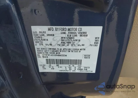 2005 Ford F-150 Fx4/Lariat/Xl/Xlt из США, поврежденный, VIN 1FTPX14535NB62236